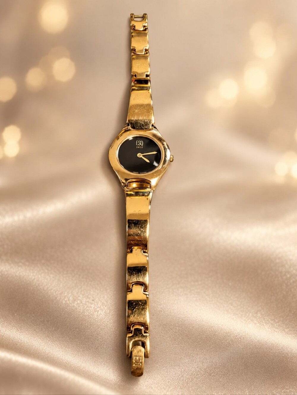 ESQ Swiss Ladies Quartz Watch 25mm Black Dial Gold Tone Bracelet – Serviced